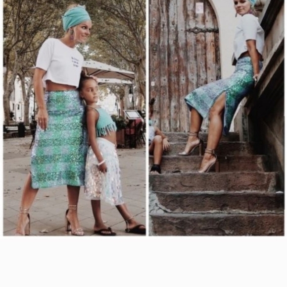 Maeve Brix Sequined Palette Straight Pencil Side Slit Skirt - Picture 2 of 6